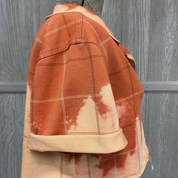 Rust Bleached Mens Style Button Up Crop Top Womens M/L - Picture 4 of 6